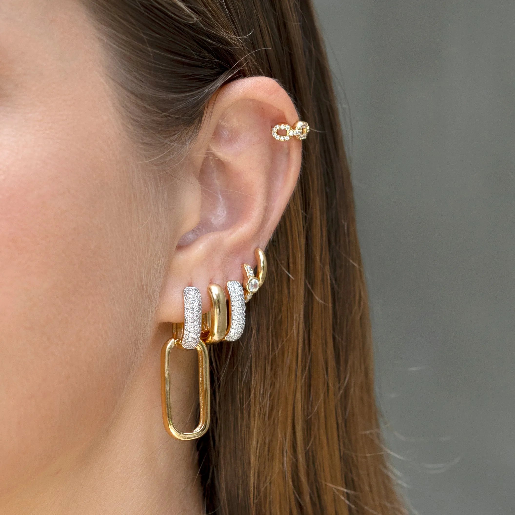 Mini Pavé Bold Link Hoop Earrings