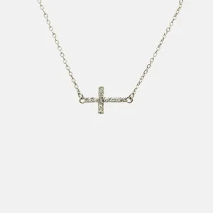 Mini Sterling Silver Cross Necklace with Stones 16 inch