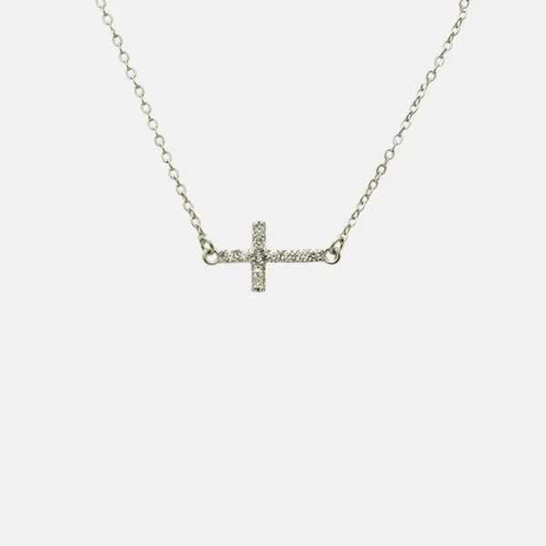 Mini Sterling Silver Cross Necklace with Stones 16 inch