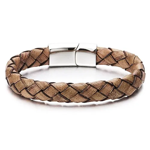 Minimalist Brown Braided Leather Bracelet for Men Women Genuine Leather Bangle Wristband