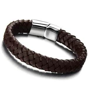 Minimalist Brown Braided Leather Bracelet for Men Women Genuine Leather Bangle Wristband