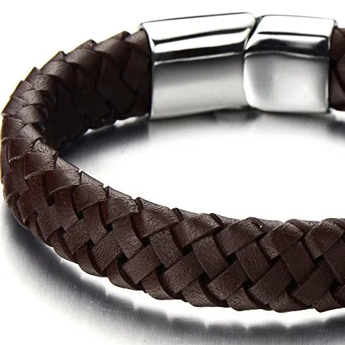 Minimalist Brown Braided Leather Bracelet for Men Women Genuine Leather Bangle Wristband