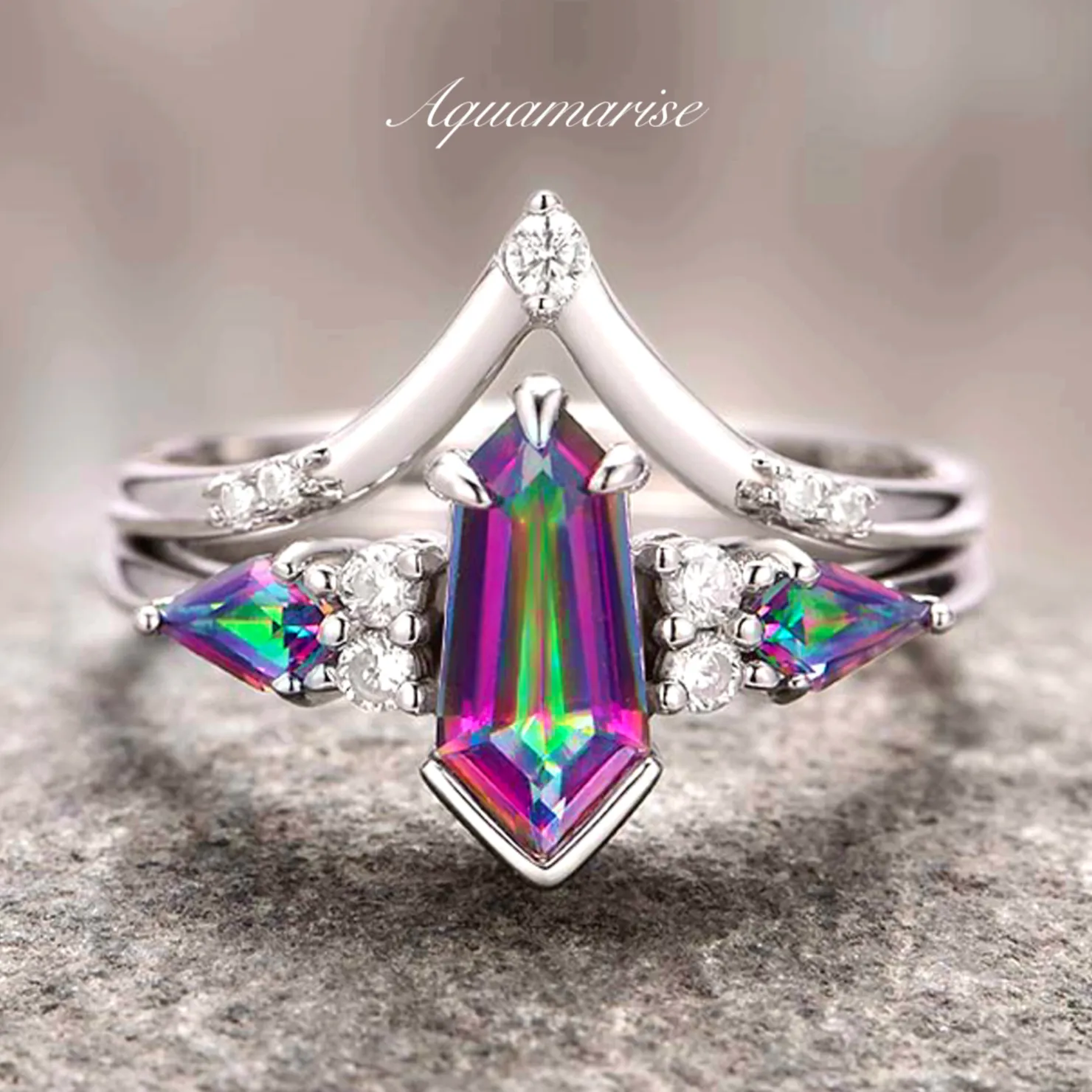 Mystic Topaz Ring Set - Sterling Silver