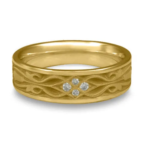 Narrow Tulip Braid Wedding Ring with Diamonds in 14K Yellow Gold