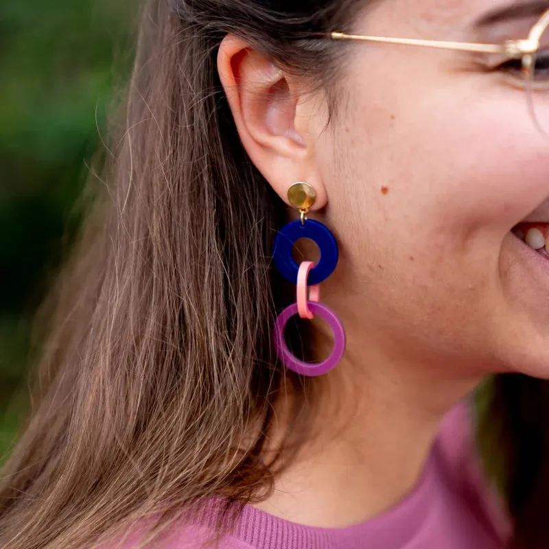 Navy, Pink & Magenta Acrylic Fire Earrings