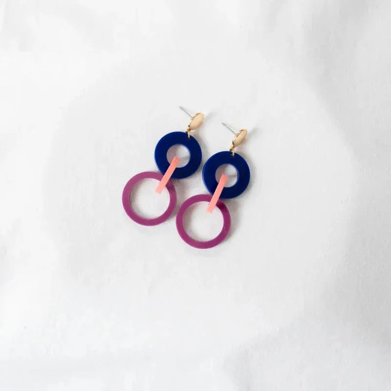 Navy, Pink & Magenta Acrylic Fire Earrings