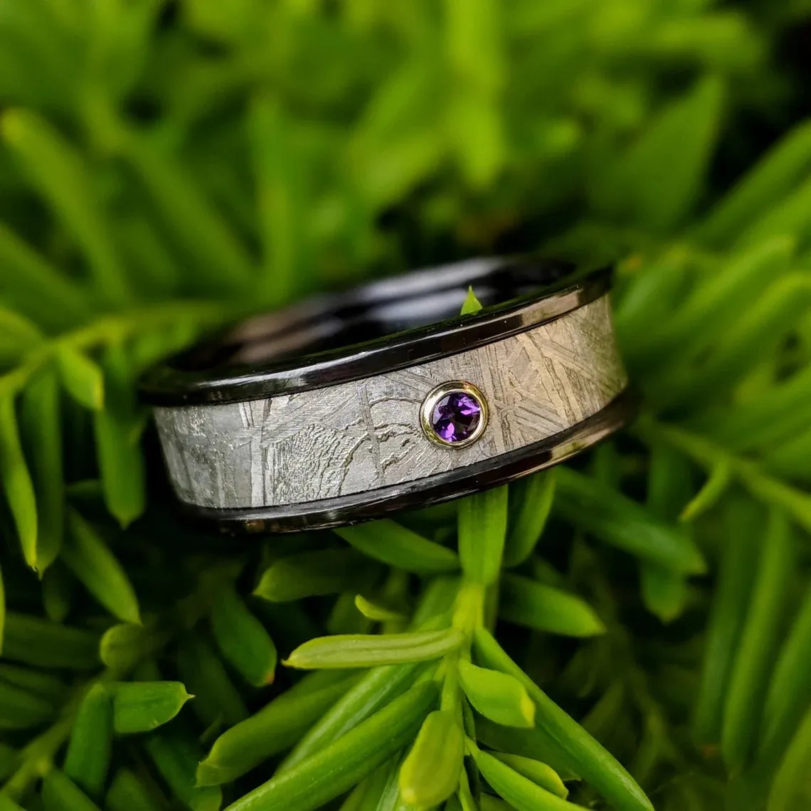 New 7mm Wide Meteorite Rings, Amethyst Meteorite Wedding Rings