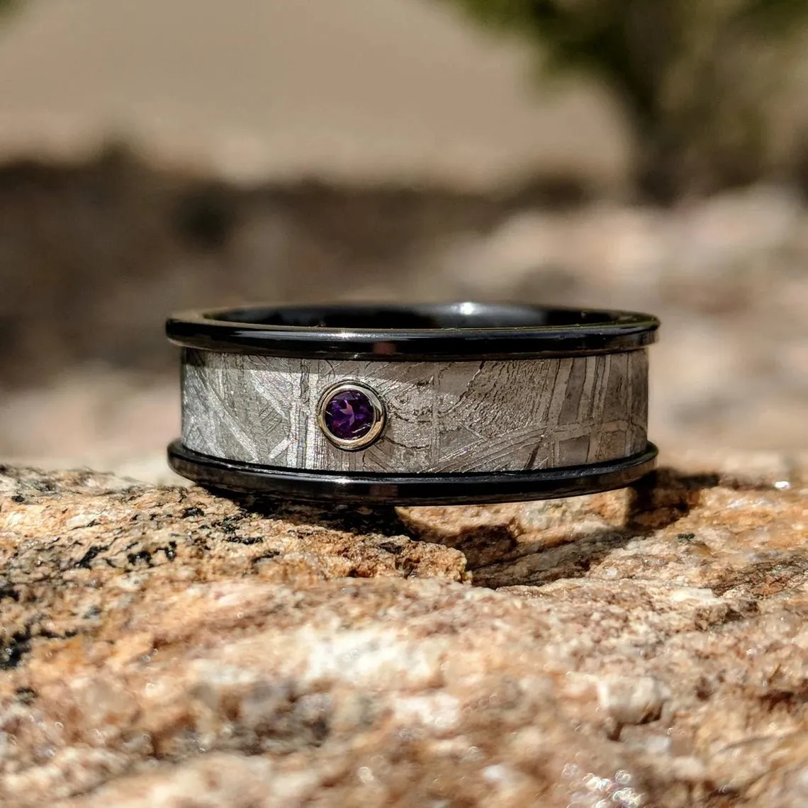 New 7mm Wide Meteorite Rings, Amethyst Meteorite Wedding Rings