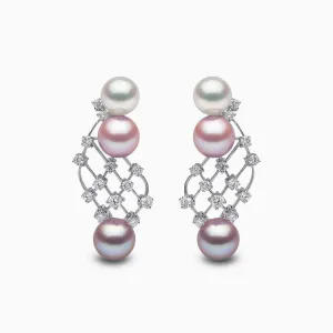 Ombré 18K Gold Pink and White Pearl Diamond Mesh Earrings