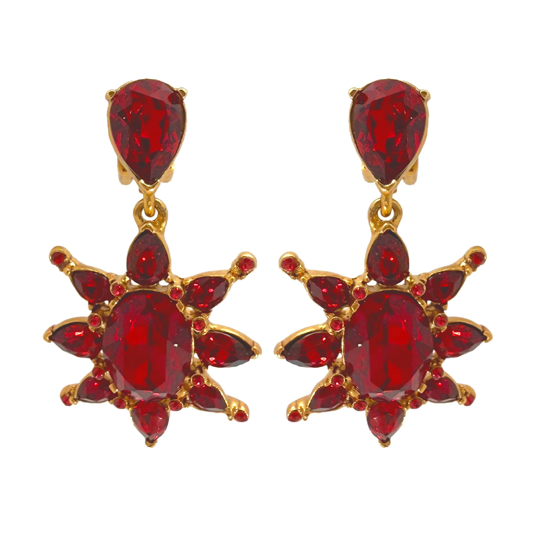 Oscar de la Renta Ruby Red Starburst Clip Earrings - Bold and Elegant Design