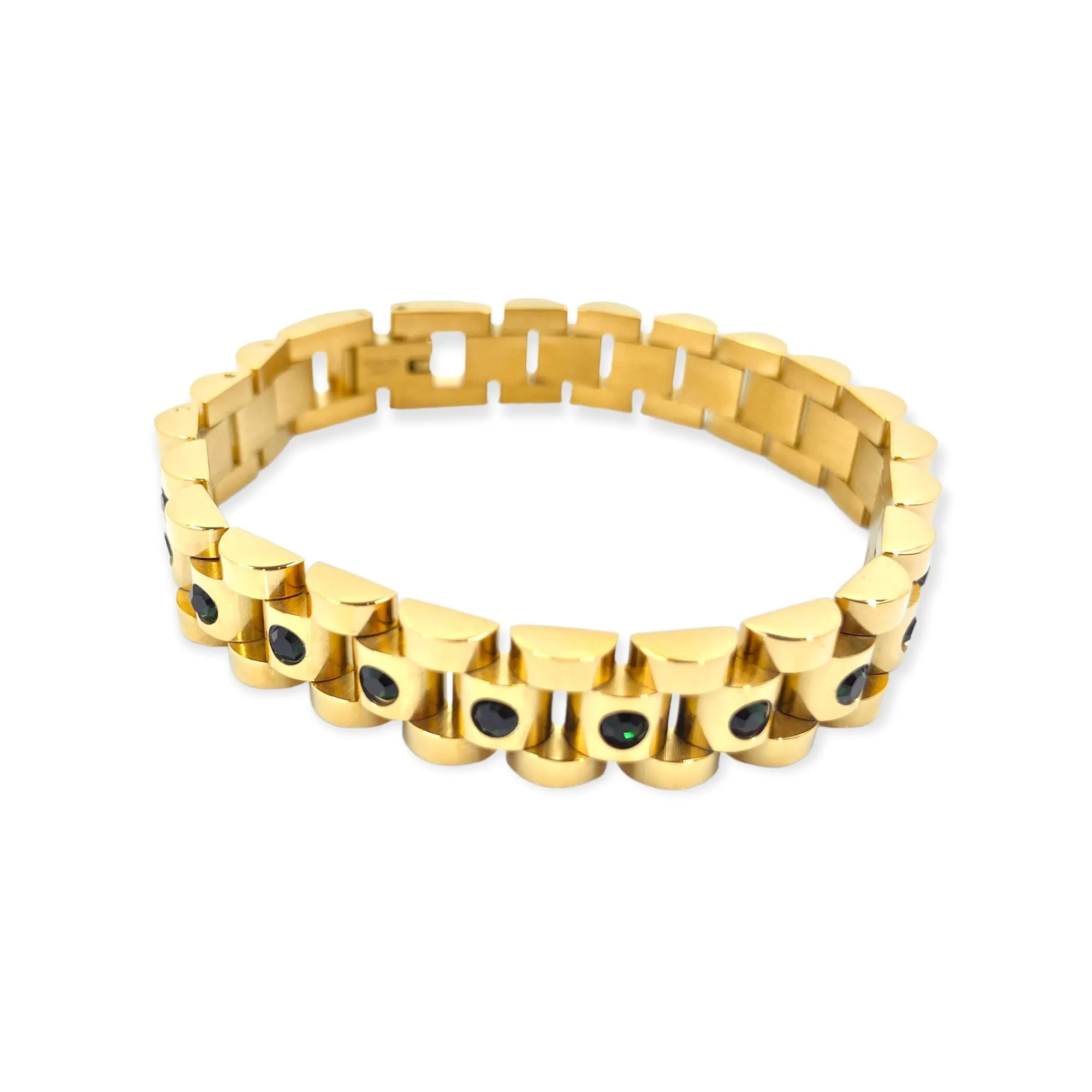 Ostrada Gold and Emerald Green CZ Bracelet