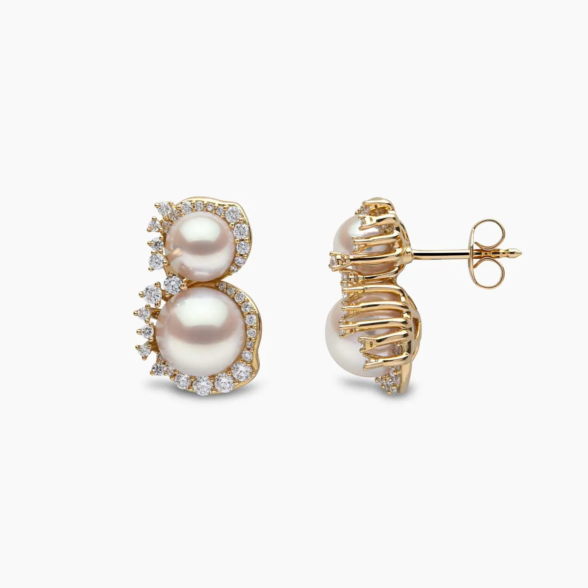 Petal 18K Gold Double Akoya Pearl and Diamond Flourish Earrings