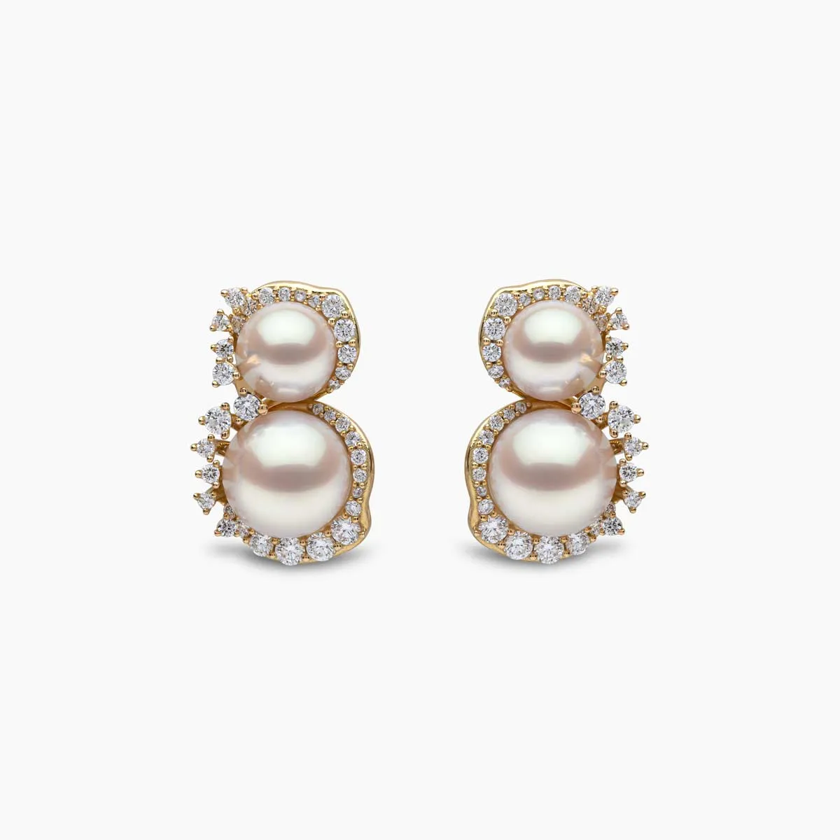 Petal 18K Gold Double Akoya Pearl and Diamond Flourish Earrings