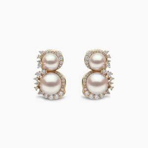 Petal 18K Gold Double Akoya Pearl and Diamond Flourish Earrings