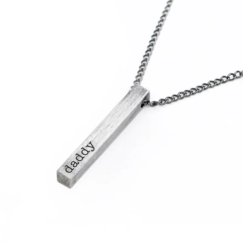 Pure Essence Greetings Personalised Men's Solid Bar Brushed Gunmetal Necklace (Grey)