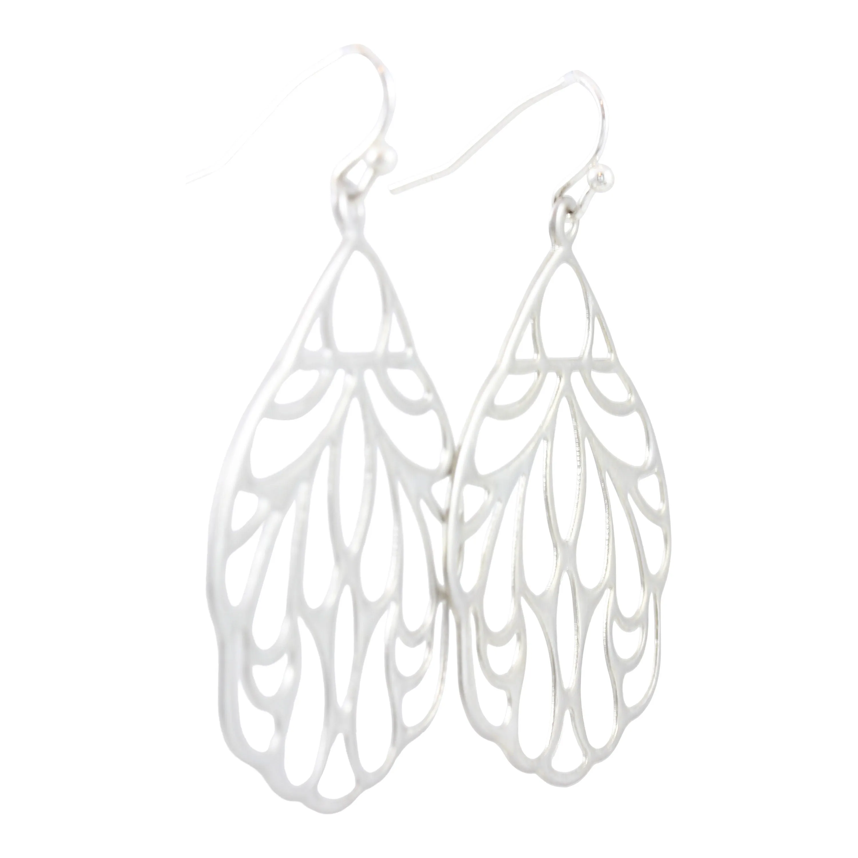 "L'Or" Matte Silver Filigree Wing Earrings