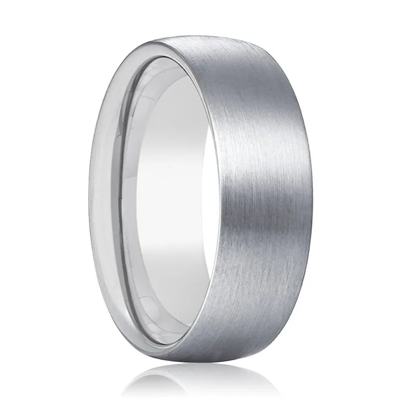 RAIDEN | Silver Ring, Silver Tungsten Ring, Brushed, Domed