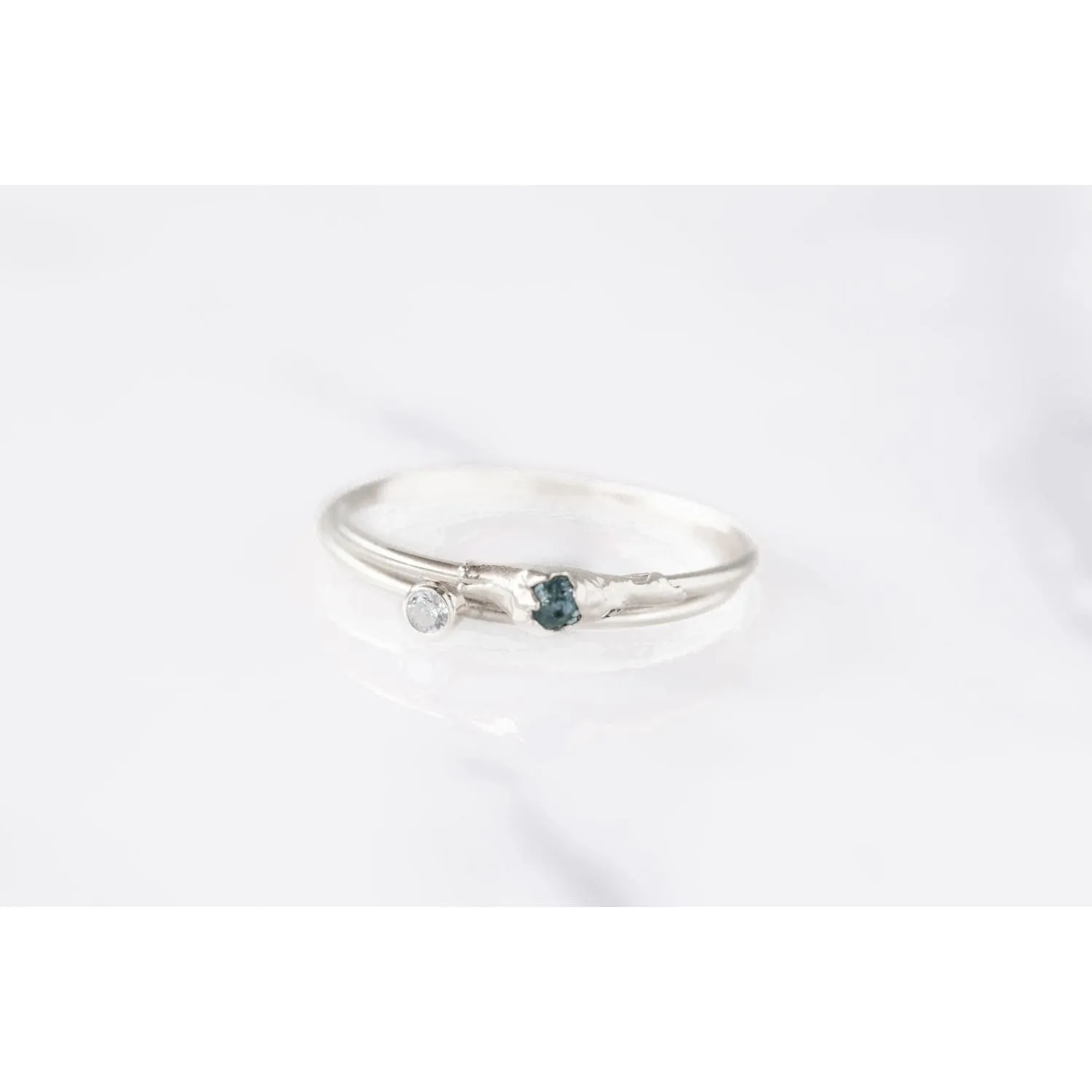 Raw Blue Diamond Ring in Sterling Silver