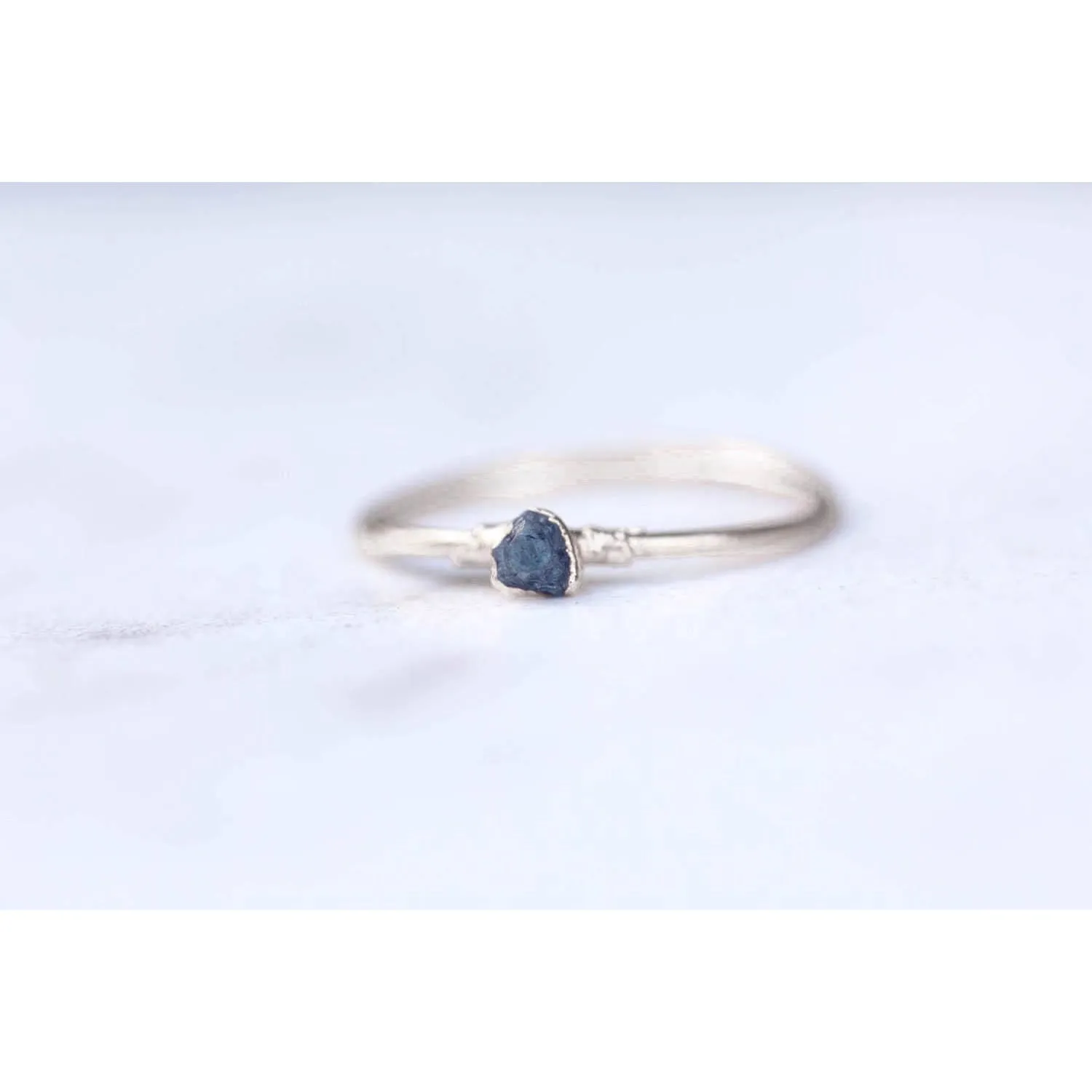 Raw Blue Diamond Ring in Sterling Silver