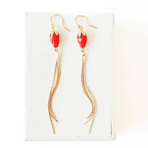 Red Gold Chain Tassel Earrings