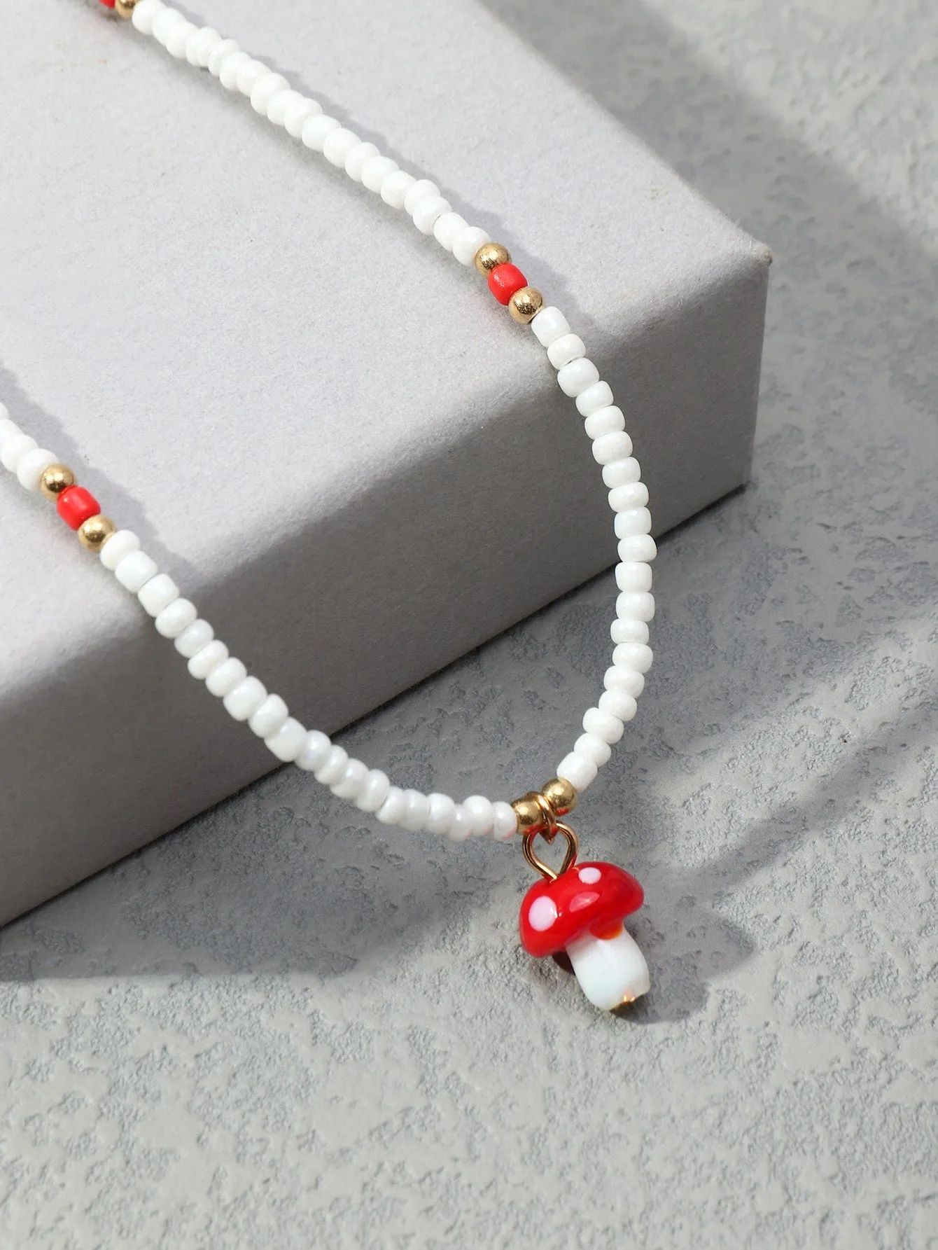 Red Mushroom Pendant Beaded Necklace for Women Girls Accessories Jewelry Gifts