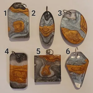 Resin Pendants Silver and Rust