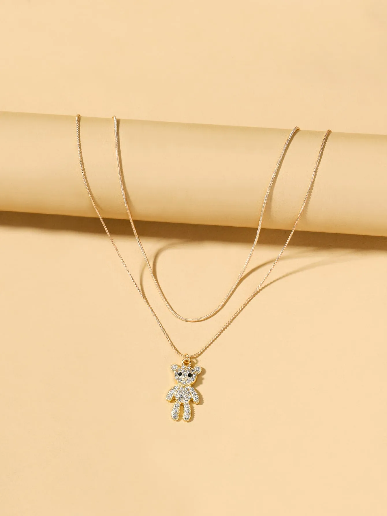 Rhinestone Bear Pendant Layered Necklace Jewelry for Women Gift for Her Necklace