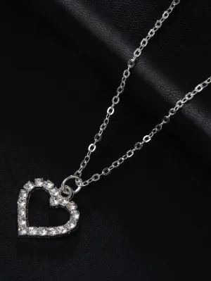 Rhinestone Design Heart Charm Necklace Jewelry for Women Gift for Her Necklace