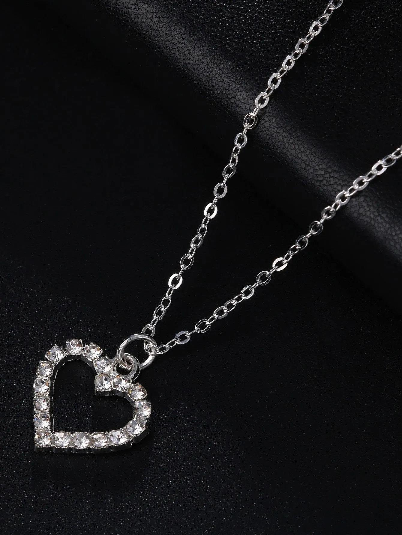 Rhinestone Design Heart Charm Necklace Jewelry for Women Gift for Her Necklace