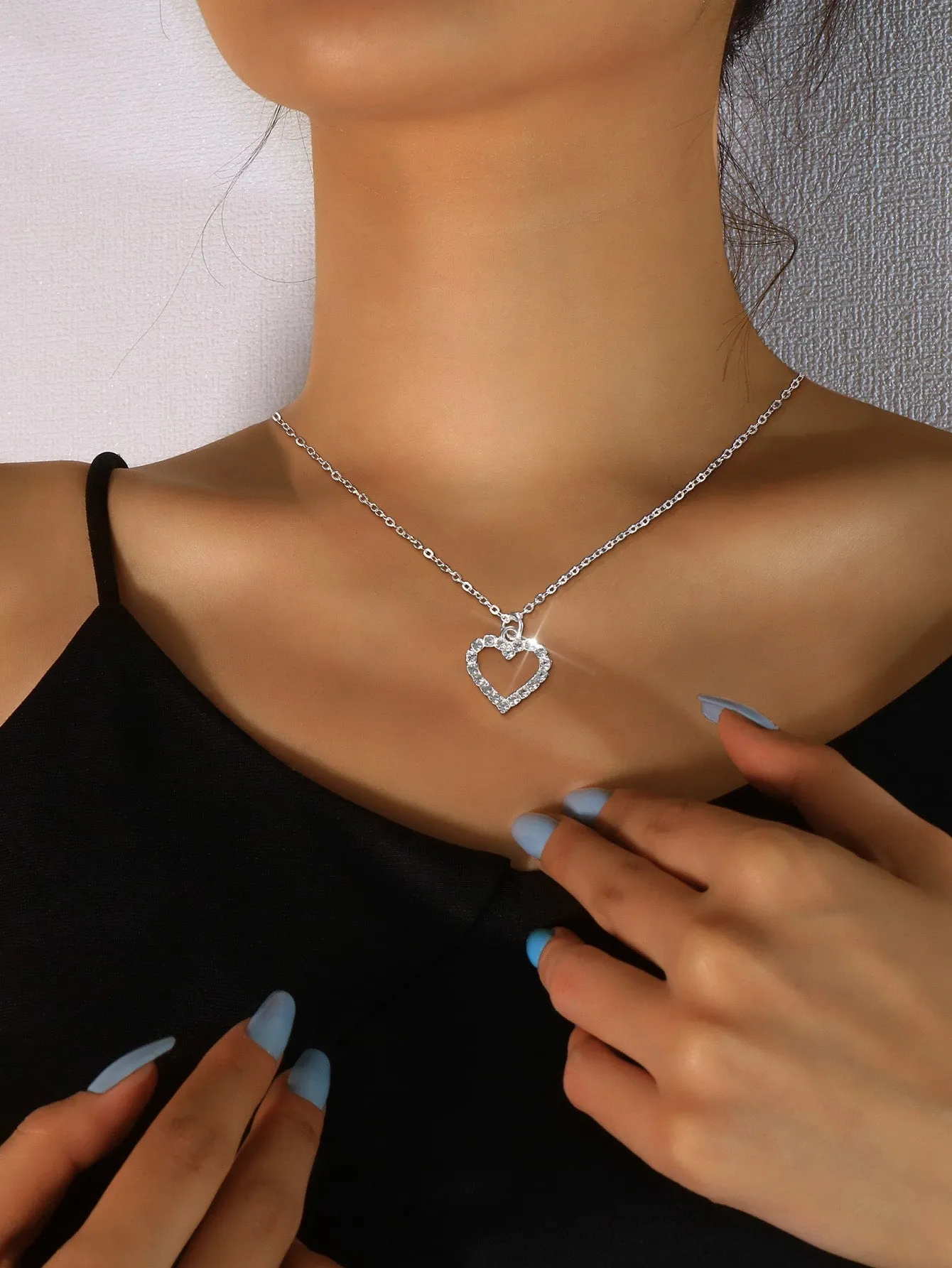 Rhinestone Design Heart Charm Necklace Jewelry for Women Gift for Her Necklace