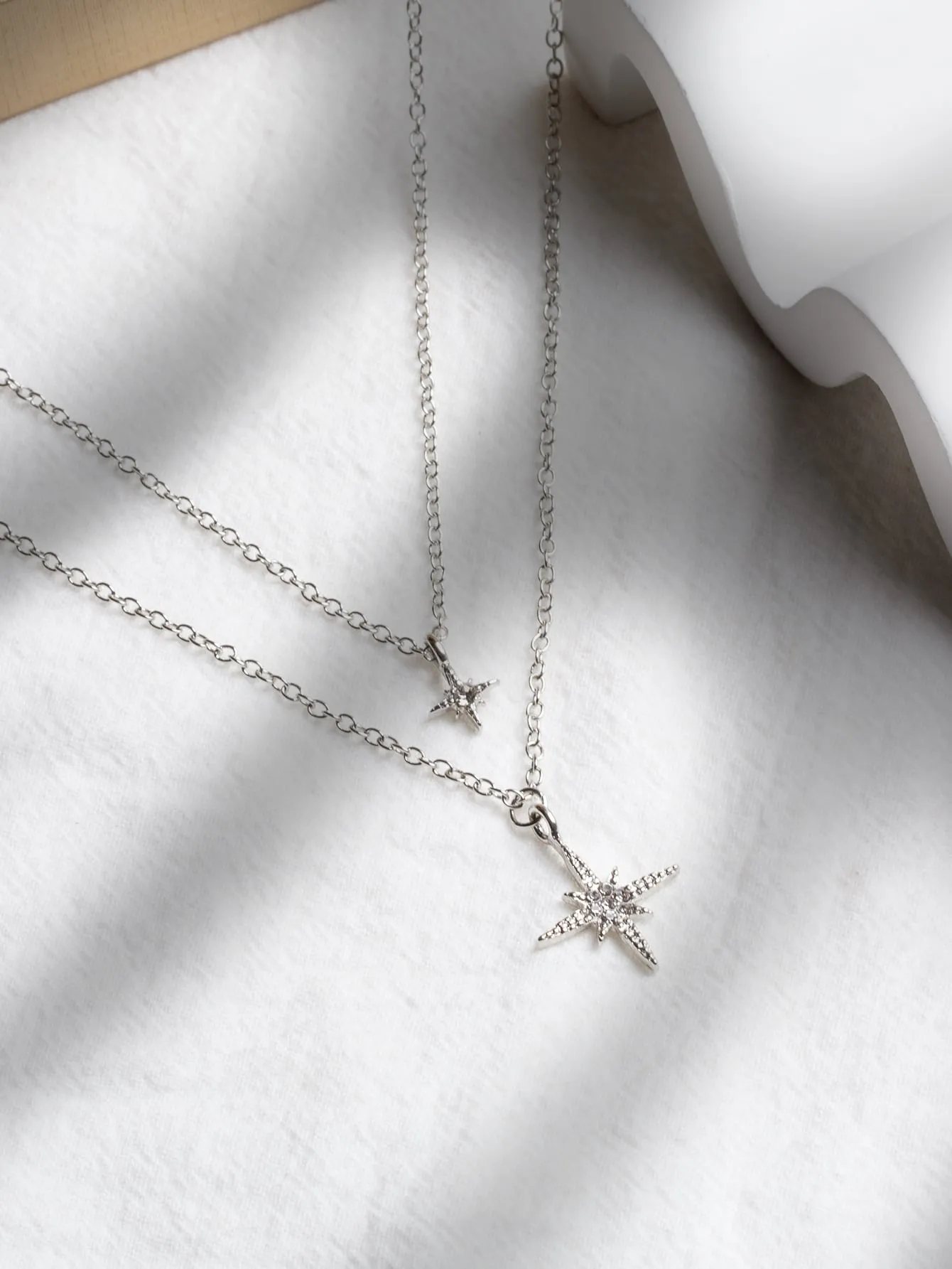 Rhinestone Four-pointed Star Charm Layered Necklace Jewelry for Women Gift for