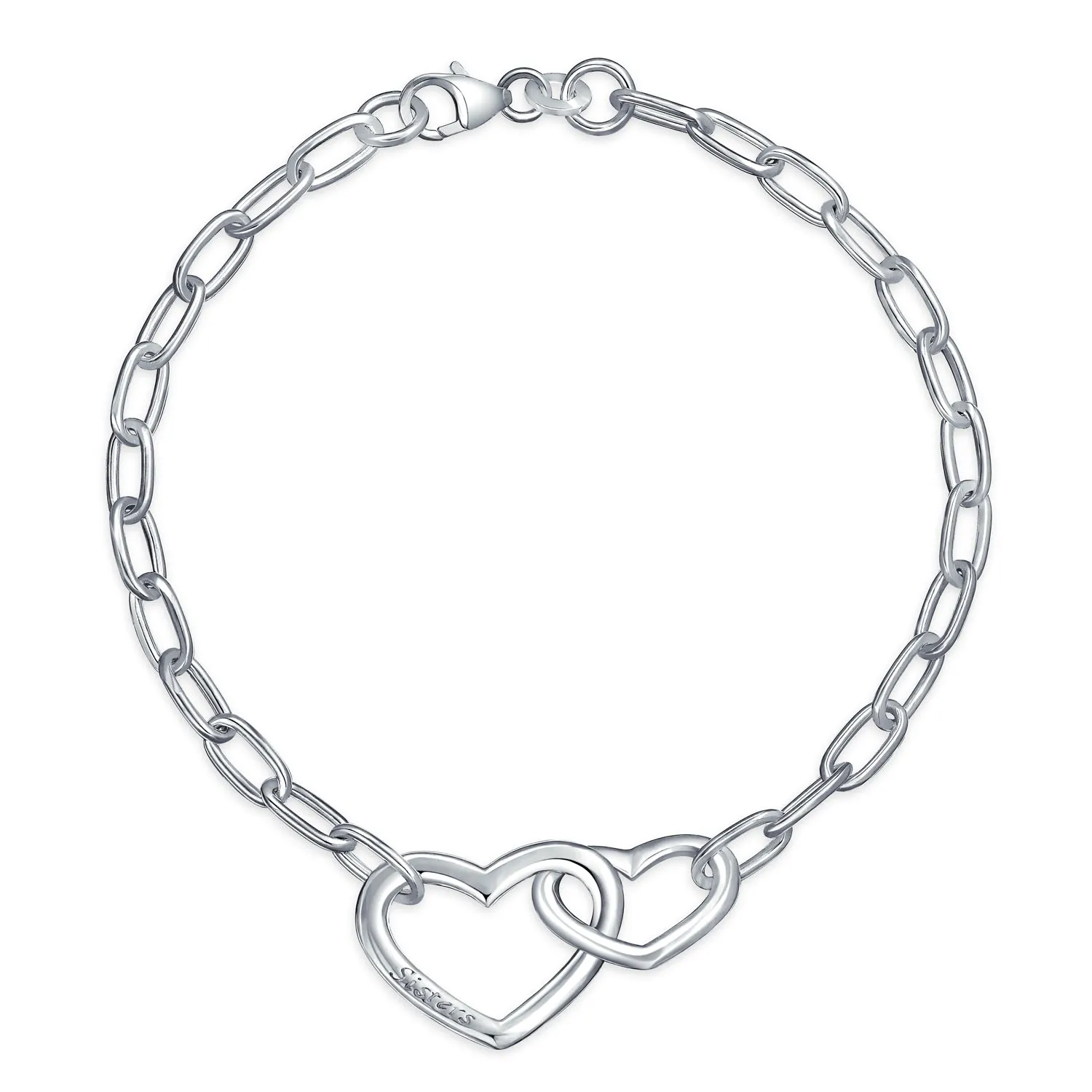 Romantic Couples Chain Link Bracelet with Interlocking Hearts in Sterling Silver