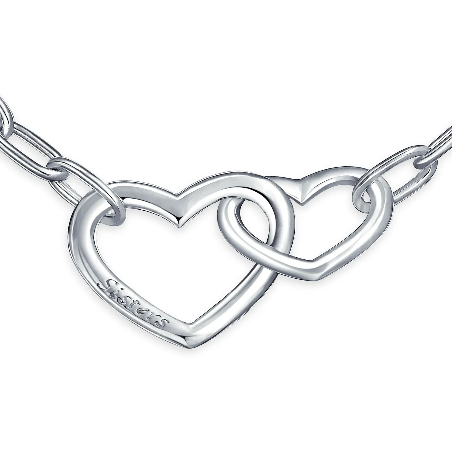 Romantic Couples Chain Link Bracelet with Interlocking Hearts in Sterling Silver