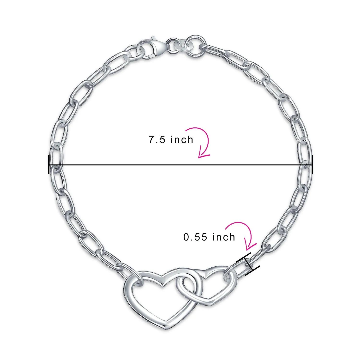 Romantic Couples Chain Link Bracelet with Interlocking Hearts in Sterling Silver