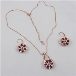 Rose Gold & Pink Rhinestone Pendant Necklace & Earrings