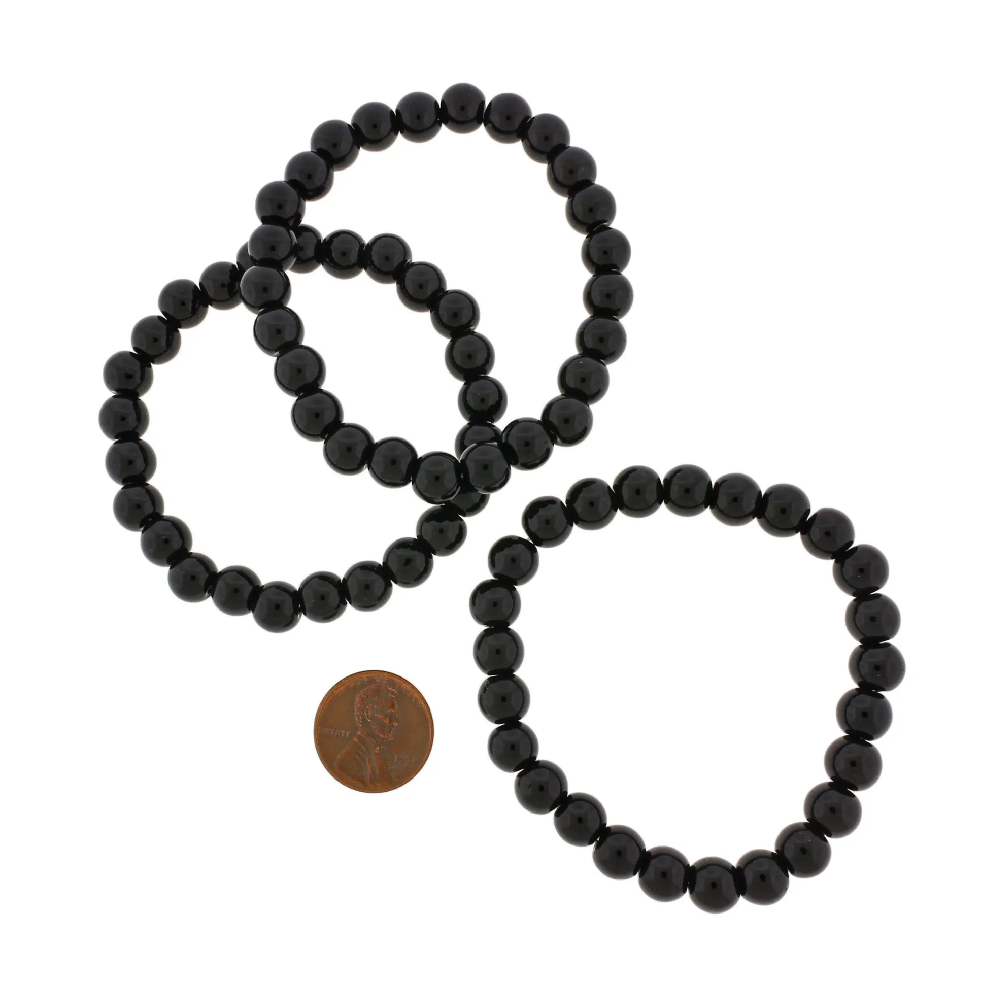 Round Glass Bead Bracelet - 58mm - Polished Black - 1 Bracelet - BB045