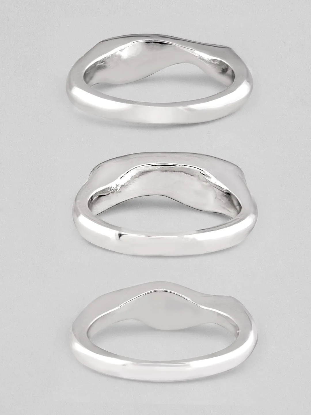 Rubans Voguish Set Of 3 Silver-Plated Blue White Enamel Finger Rings