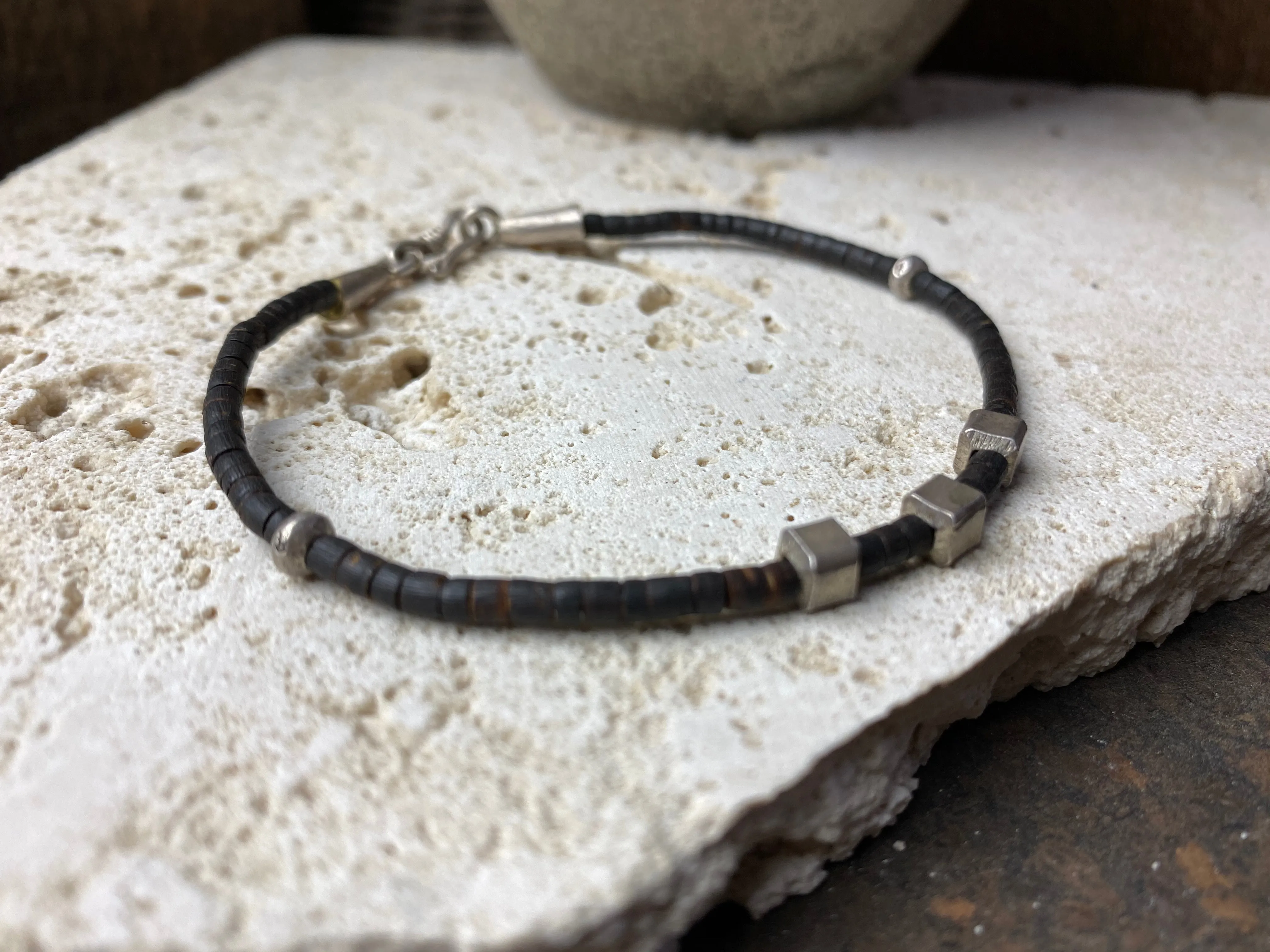 Silver and Coconut Wood Bracelet