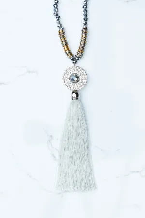 Silver Circle Pendant Tassel Necklace