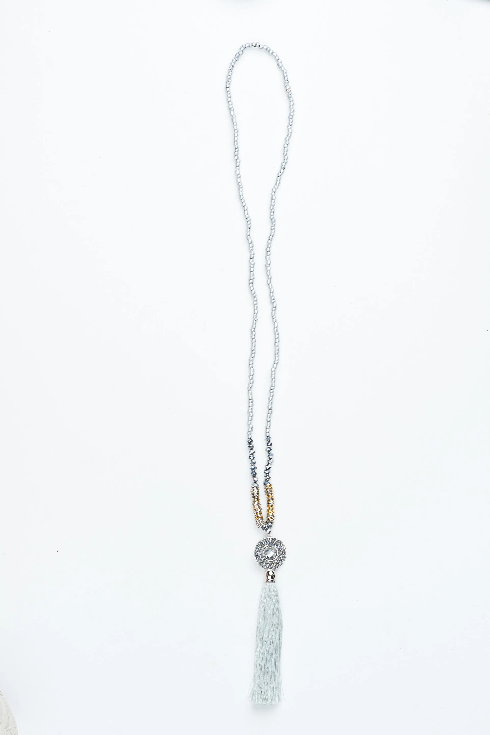 Silver Circle Pendant Tassel Necklace