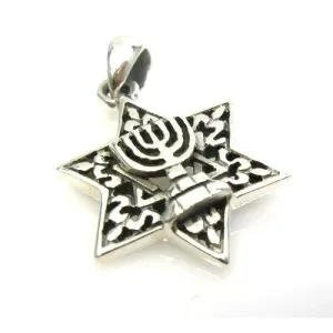 Silver Star Menorah Necklace