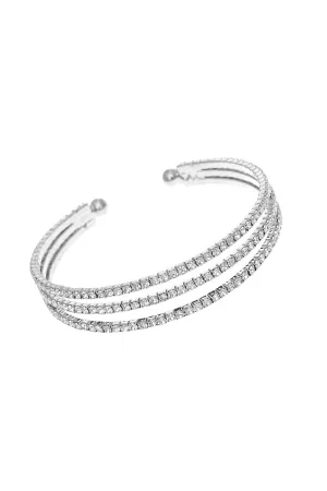 Silver Three Row Rhinestone Open Bracelets