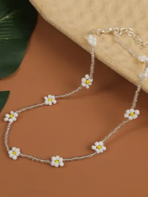 Simple Beaded Necklace with Flower Decor for Women Girls Accessories Jewelry