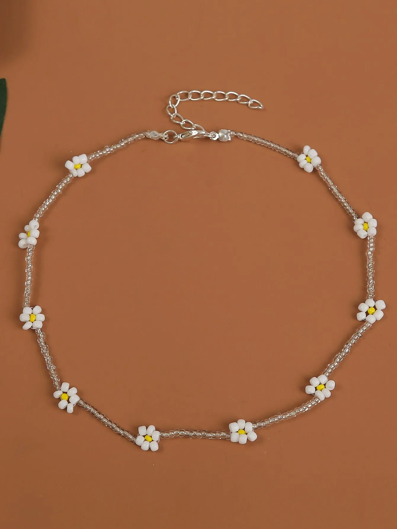 Simple Beaded Necklace with Flower Decor for Women Girls Accessories Jewelry