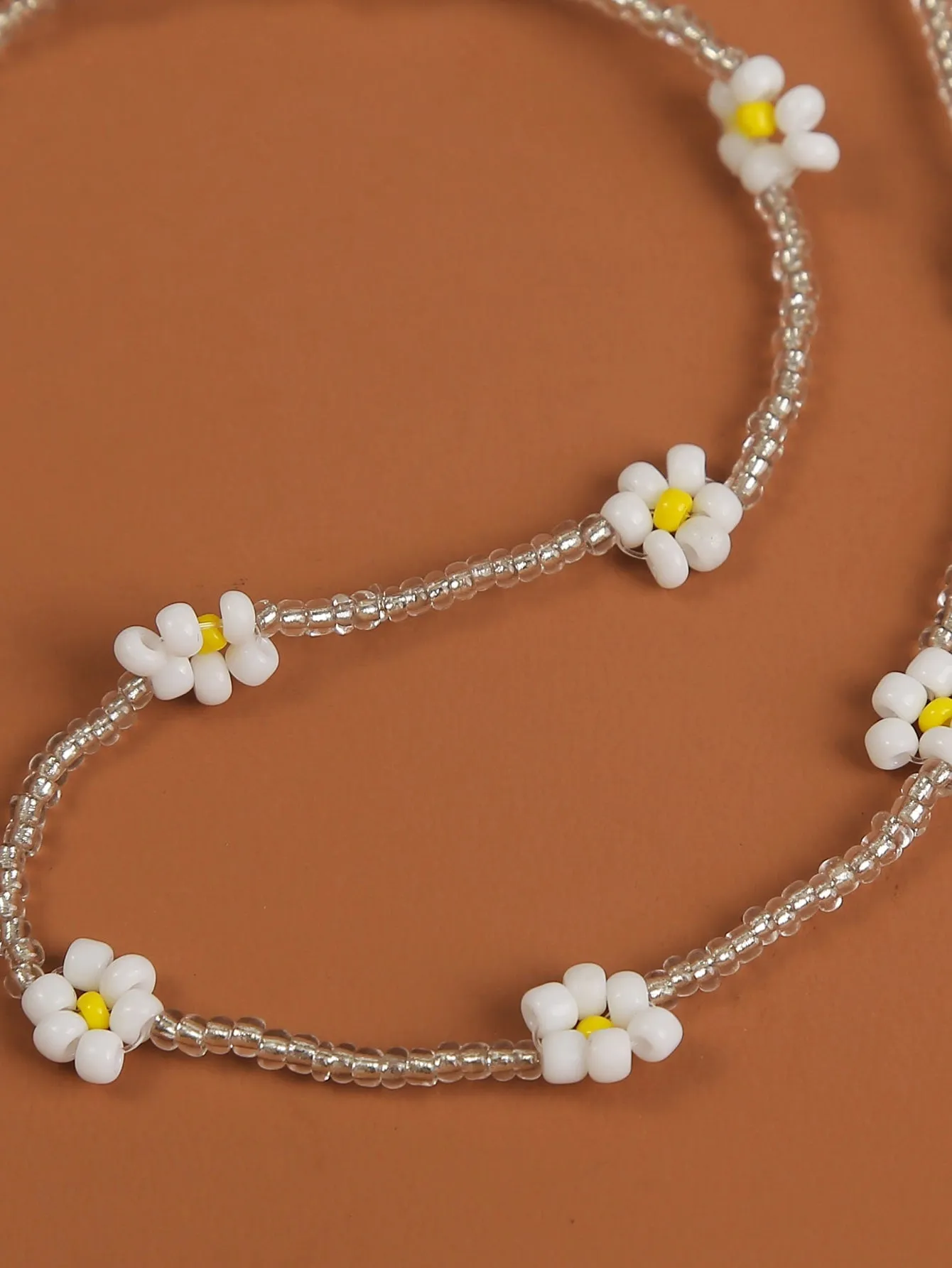 Simple Beaded Necklace with Flower Decor for Women Girls Accessories Jewelry