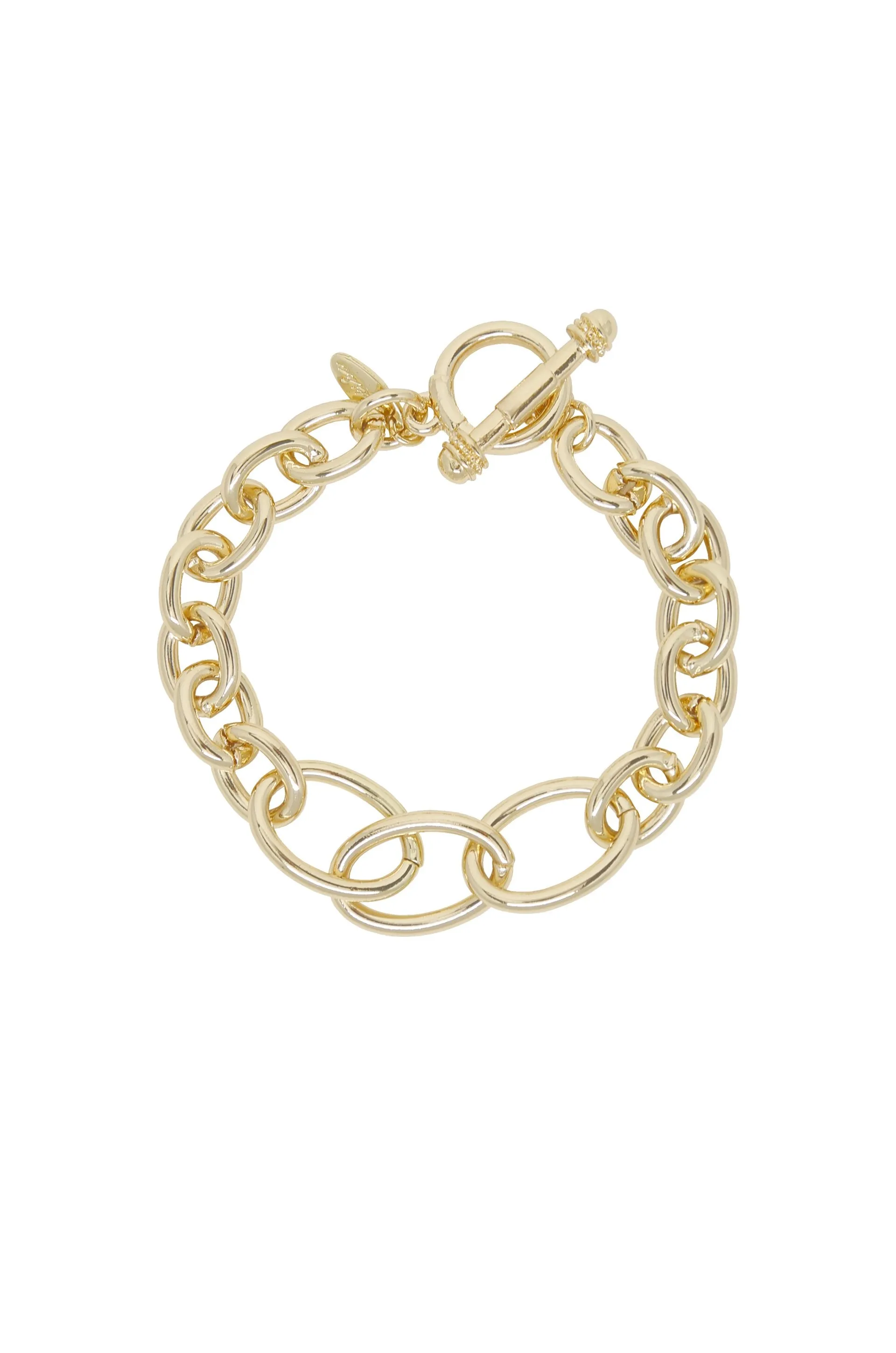 Simple Chain Link 18k Gold Plated Bracelet with Toggle