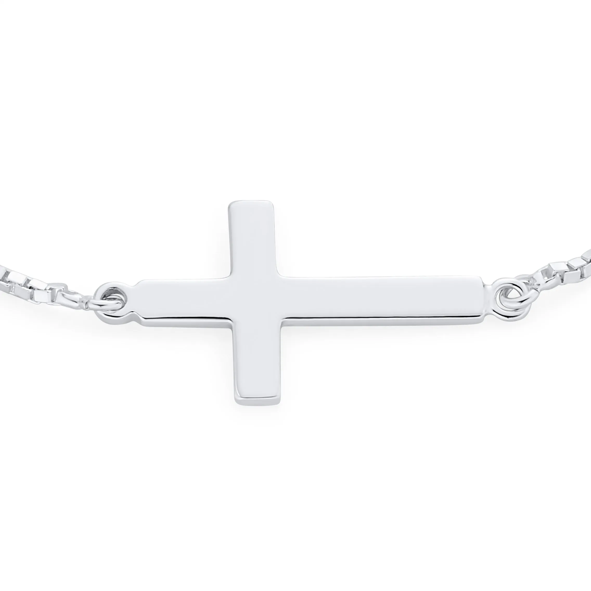 Simple Religious Horizonal Sideways Cross Bracelet .925Sterling Silver