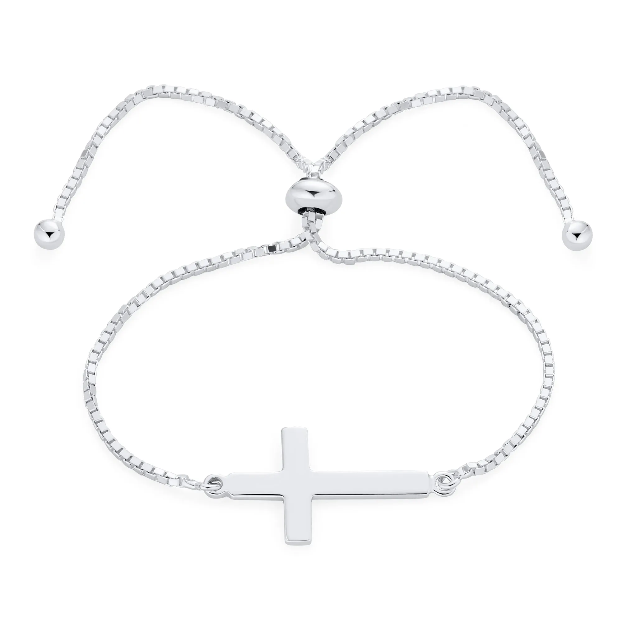 Simple Religious Horizonal Sideways Cross Bracelet .925Sterling Silver