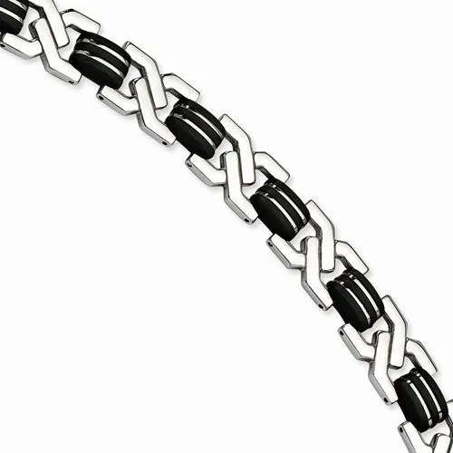 Stainless Steel Polished Black Polished Yurethane Bracelet