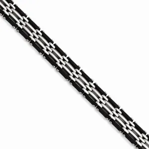 Stainless Steel Polished Black Rubber Bracelet